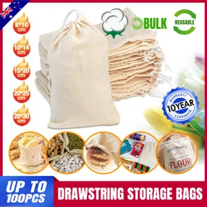 10-100Pcs 5 Sizes Drawstring Storage Bags Calico Bags Linen Tote Gift Bag Bulk - Picture 1 of 17