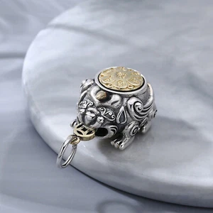 Real 925 Sterling Silver Lucky Men Women Turn Mantra Coin Pixiu Pendant - Picture 1 of 5