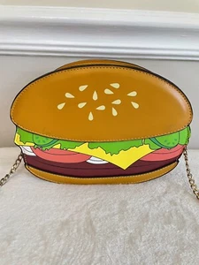 9x6x3 Cheeseburger Crossbody PURSE Handbag Fast Food Bag Long Chain Handle - Picture 1 of 5