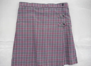 Girls A+ Gray & Maroon Plaid Box Pleat Kilt Uniform Skort 1/2 Sizes 14 1/2 - Picture 1 of 5