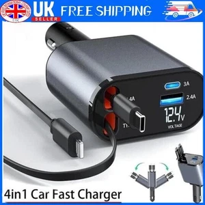 Chargeur Voiture Rétractable 4 en 1 Chargeur Téléphone Voiture Rapide 120W avec Câble USB Type C - Photo 1 sur 24