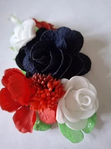 hair flower 40s Wartime Style Fashion Inspired Vintage White Navy Blue Red - Picture 1 of 2