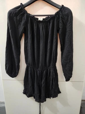 Romper J Galt Feminino OS BLK OFF SHOULDER Babado Cordão Manga Longa Praia Novo - Imagem 1 de 4