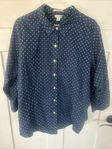 LL Bean Damen faltenfrei blau mit weißen Ankern 3/4 Ärmel Knopfleiste 2XL EUC - Bild 1 von 15