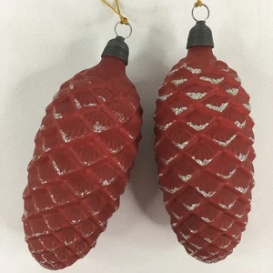 2 adornos navideños de vidrio de piña rojo mate plateado brillo lleno de baches - Imagen 1 de 20