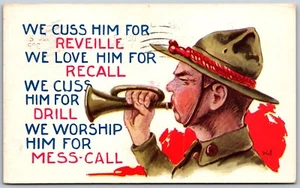 Postal de pared de artista de colección Army Bugle Cuss Him for Reveille Worship for Mess Call - Imagen 1 de 2