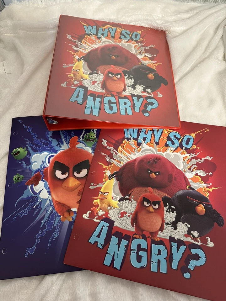 Angry Birds 2 inch binder with two folders. Blue and red New. School supplies, - Image 1 of 4