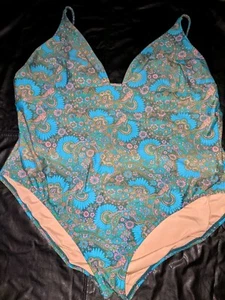 J. Crew Swimsuit Eco Plunge V Neck One Piece Paisley Size 24 - Picture 1 of 12