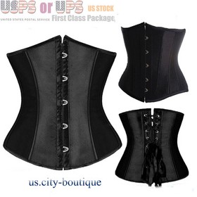 28X Spiral Steel Boned Waist Trainer Satin Lace Underbust Corset Torso Shapewear