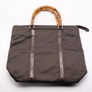 Vintage GUCCI Bamboo Handbag Tote Nylon Brown Auth from JAPAN - Picture 1 of 17