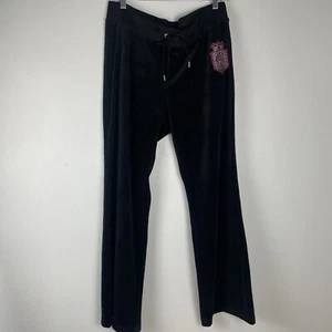 VTG Y2K Juicy Couture Velour Track Pants L Black Logo Boot Cut Pockets 2000's - Picture 1 of 5