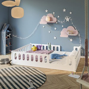 Kinderbett Bodenbett 140x200 Rausfallschutz abnehmbar Montessori Umbaubar Jugend