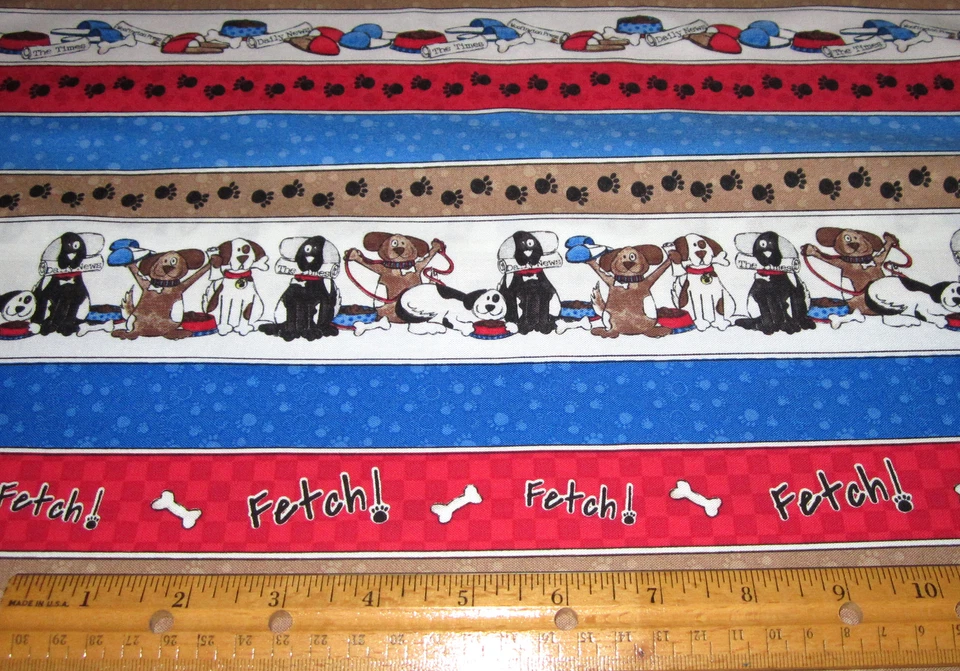 1 yarda de RAYAS Rojo Azul Blanco y Marrón DOG DAYS en Tela 100% Algodón Foto 1 de 1