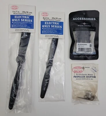 Master Airscrew Parts Lot ~ Propellers 11x7, 8x4, Adapter Rings & Prop Adapter - Image 1 of 4