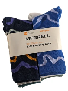 NEW ~ Merrell ~ Kids 6 Pair/Pack Crew Socks ~ Multicolor 9.5-3 - Picture 1 of 4