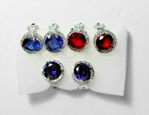 Clip-on earrings - classic round glass stones cluster, Red, Purple, Blue - Picture 1 of 8