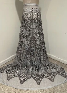 SILVER GRAY 4way stretch sequin Lace fabric 50” Width Sold By The Yard - Picture 1 of 6