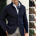 Mens Casual Stand Collar Cardigan Jacket Solid Color Autumn Knit Sweater Coats
