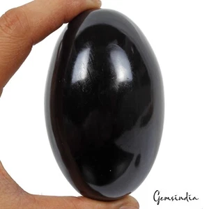 Gemas minerales de huevo de forma ovalada de obsidiana negra natural sin tratar 2700 quilates con soporte - Imagen 1 de 5