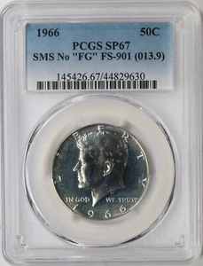 1966 50c SMS "No FG" FS-901 Kennedy Silver Half Dollar PCGS SP67 - Picture 1 of 4