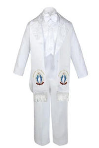 Boy Toddler Baptism Communion White Tuxedo + Blue Virgin Mary Maria Stole Sm-20 - Picture 1 of 16