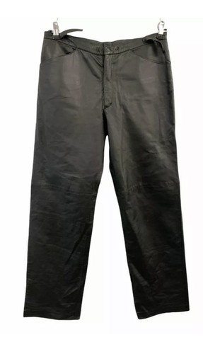 Pantaloni minimal Burberry vera pelle nera gamba dritta taglia 34 gamba 31"