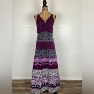 Soma Soft Knit Maxi Dress Size S Purple Multicolor V-Neck Floral Sleeveless - Image 1 of 4