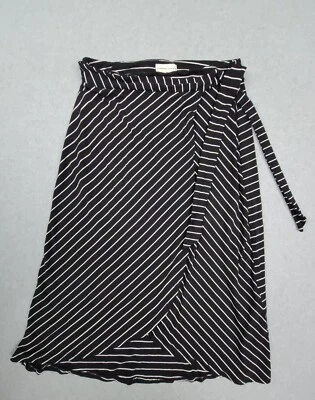 Adrienne Vittadini Skirt Womens S Black White Striped Knitted Rayon Elastic Wrap - Imagem 1 de 4
