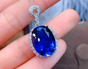 Vintage Oval Blue Zricon Pendant 925 Sterling silver Women Girls Jewellery Gifts - Picture 1 of 1