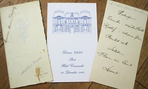 Menu, French Vintage Group of Three Different 1904, 1927, 1982 - Picture 1 of 1
