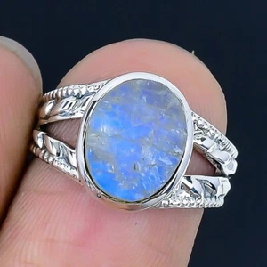 Natural Labradorite Druzy Handcrafted Statement Ring Jewelry 925 Silver US 6.5 - Picture 1 of 7