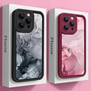 Funda protectora suave TPU mármol a prueba de golpes para teléfono iPhone 16 15 Pro Max 14 13 12 11 - Imagen 1 de 14