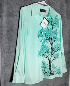 Bob Mackie Wearable Art Womens Top Size M Green Mint Tree Long Sleeve NWT - Picture 1 of 14