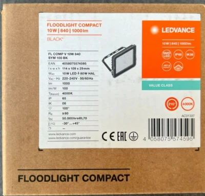 Floodlight compact ledvance 10w/840/1000lm colore nero 4000k - Immagine 1 di 4