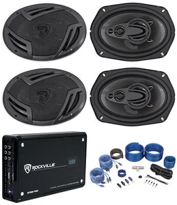 (4) Rockville RV69.4A 6x9" 4-Way Car Speakers+4-Channel Amplifier w/Volt Meter - Picture 1 of 12