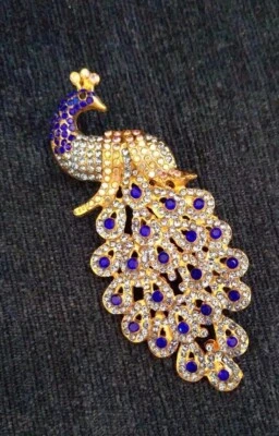 Broche Pavo Real Grande Estilo De Colección Pavo Real Azul Diamante Prendedor/Estrás y Pavé Dorado Foto 1 de 4