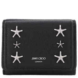 Jimmy Choo Ladies Nemo Black Leather Star Tri-Fold Wallet NEMO UUF BLACK/SILVER