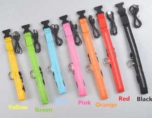 COLLAR DE BRILLO LED RECARGABLE Iluminado Perro Gato Mascota Cinturón de Seguridad Arnés MICRO USB - Imagen 1 de 14