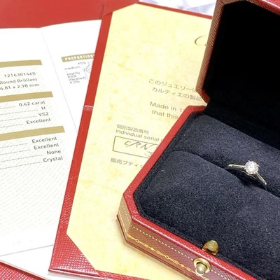 Anillo solitario de diamantes Cartier 0,42 quilates VS2/H/EX #47 US4,0 con certificado, GIA, caja Foto 1 de 4