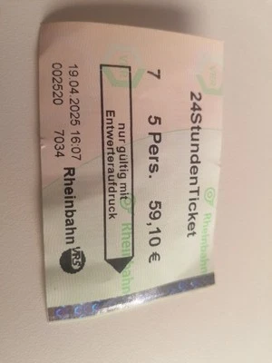 Zug ticket Preisstufe  7 Vrs 24 Tagesticket Bis 5 Personen. - Bild 1 von 3