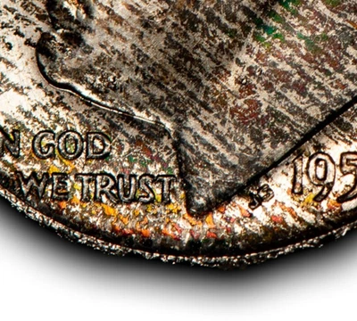 1959 10c Silver Roosevelt Dime - PQ Rainbow Textile Toning - BU - SKU-Z6350 - Image 1 of 4