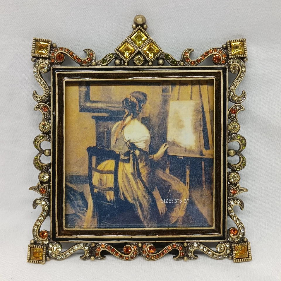 Marco de fotos Tizo Swarovski cristales 3x3" latón pesado tono Foto 1 de 2