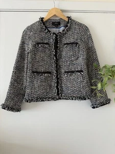 J. Crew Lady Metallic Tweed Jacket Blazer Black Rainbow Multi Fringe Women 0 - Picture 1 of 11