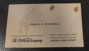 vintage business card Coca Cola fountain sales department Camden 2 New Jersey - Picture 1 of 2