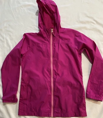 Куртка ветровка Lands' End женская размер L ярко-розовая с капюшоном б/у в отличном состоянии на молнии - Изображение 1 из 4