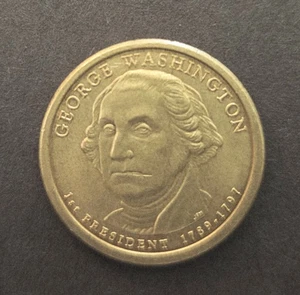 George Washington Dollar Münze 1789-1797, 2007 P, goldfarben, makellos, mit Randbildern - Bild 1 von 5
