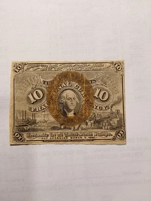 Civil War Era US Fractional Currency 10c Note Washington Bronze Seal 4th Issue - Image 1 of 4