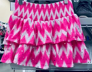Justice Girls Neon Pink Silver Sequins Tiered Ruffle Skirt Built In Shorts 10 - Picture 1 of 6