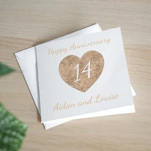 Personalisierte Karte zum 14. Geburtstag Frau Elfenbein Hochzeitstag Ehemann - Bild 1 von 3