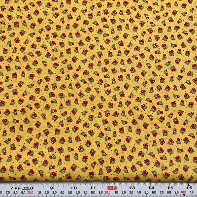 Vintage 2002 Mary Engelbreit Cranston Cherries on Yellow Cotton by the HALF YARD - Image 1 of 2